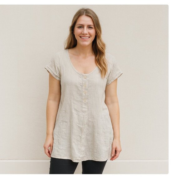 Flax Striped Linen Lagenlook Tunic Size Small EUC - Picture 1 of 4